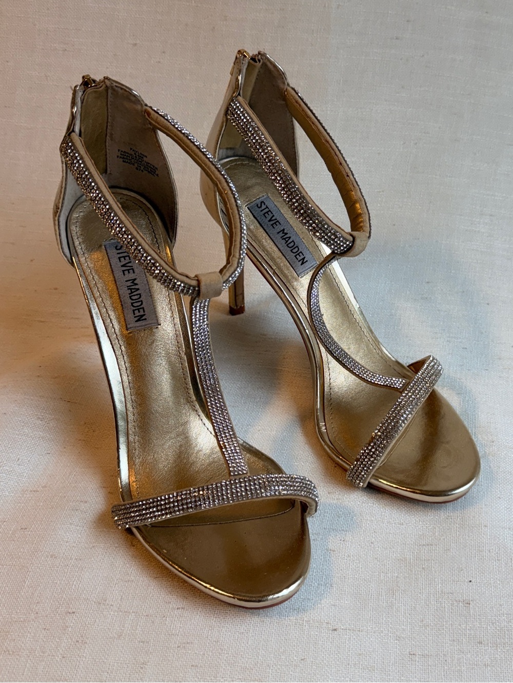 Steve Madden Faylinn 8.5 Gold Rhinestone Strappy Stiletto Heels